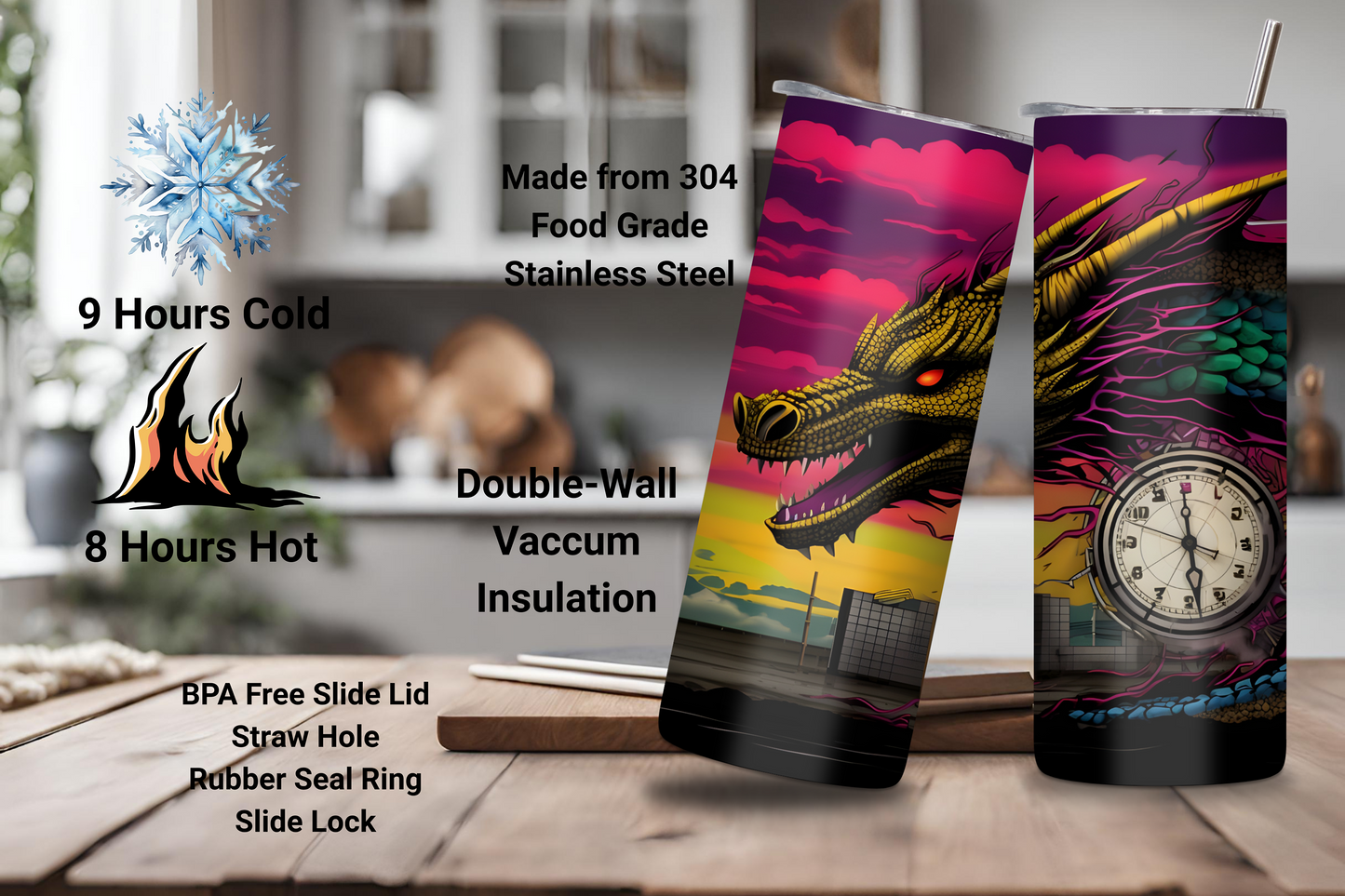 Time Guardian Dragon Tumbler, Grains of Time Dragon, Fantasy Gift, 20OZ Tumbler, 22OZ Tumbler, 30OZ Tumbler