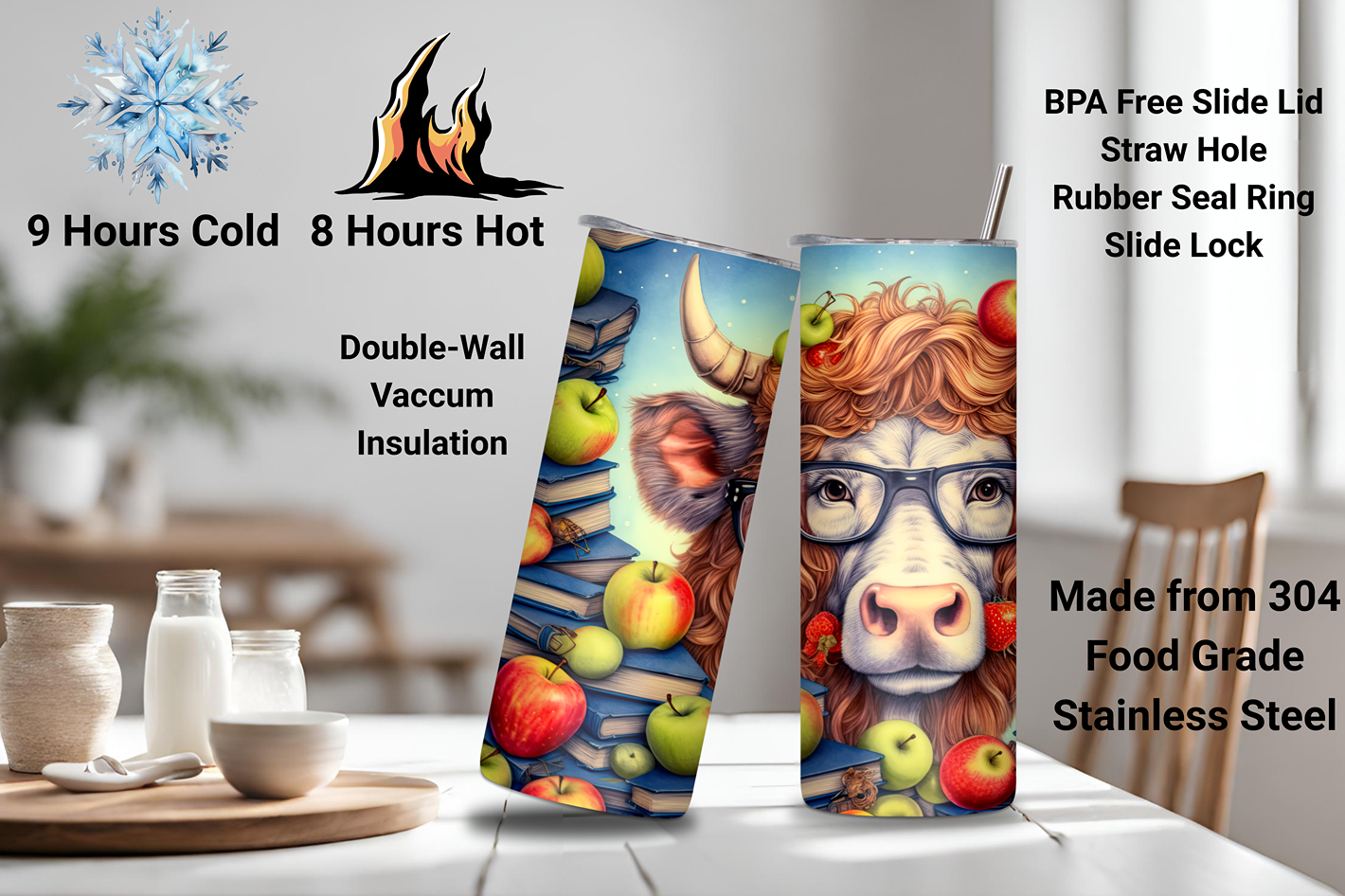 Bookworm Highland Cow Tumbler, Teacher Gift Travel Mug, Coffee Cup, Gift for Her