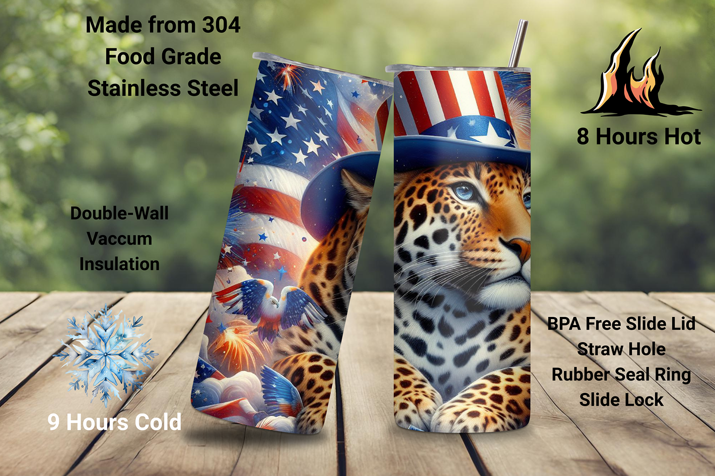 Patriotic Leopard Tumbler, Animal Tumbler, 4th of July Cup, Flag Coffee Cup, 20OZ Tumbler, 22OZ Tumbler, 30OZ Tumbler