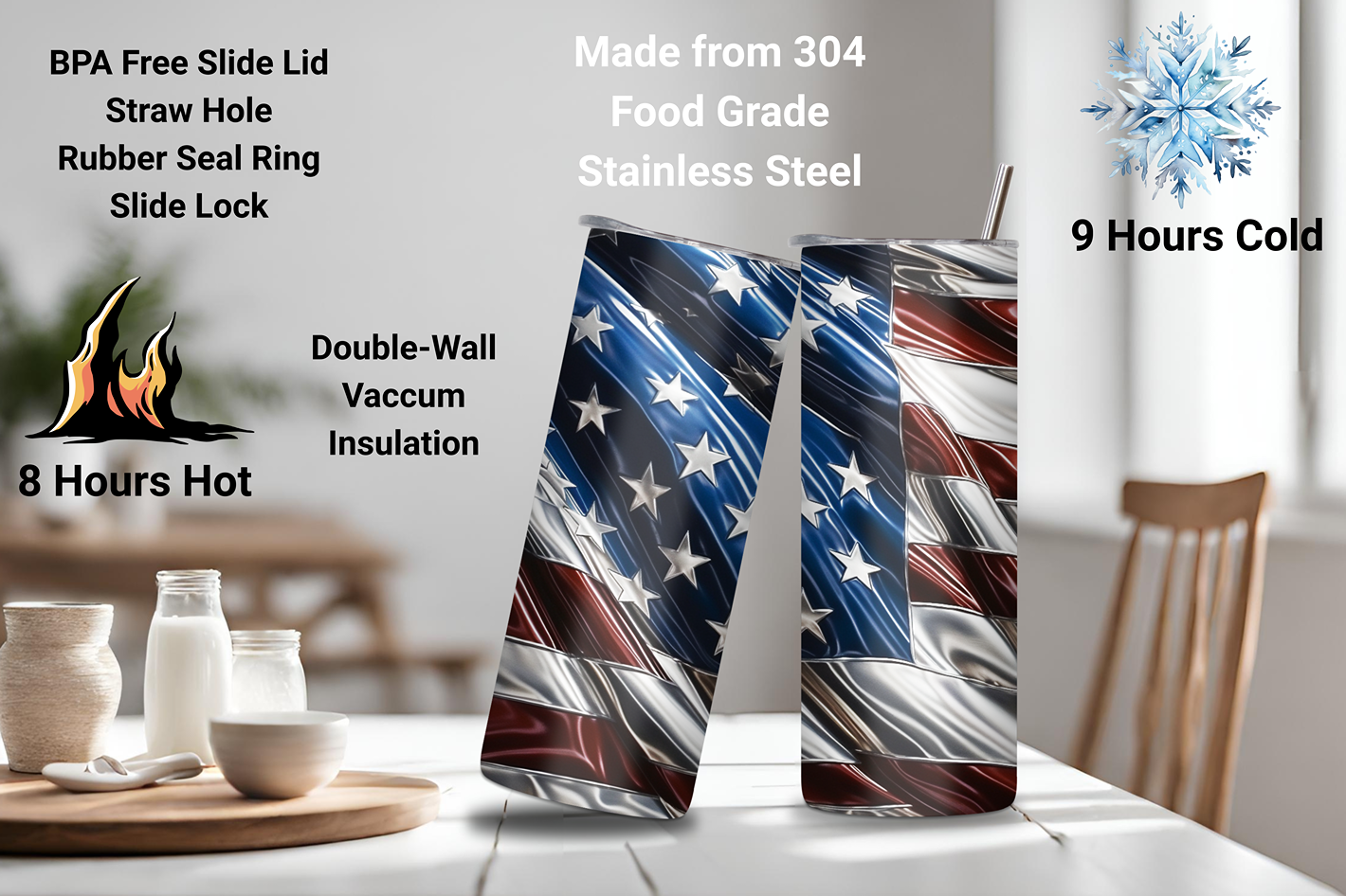Waving Flag Tumbler, 4th of July Tumbler, Flag Travel Mug, 20OZ Tumbler, 22OZ Tumbler, 30OZ Tumbler