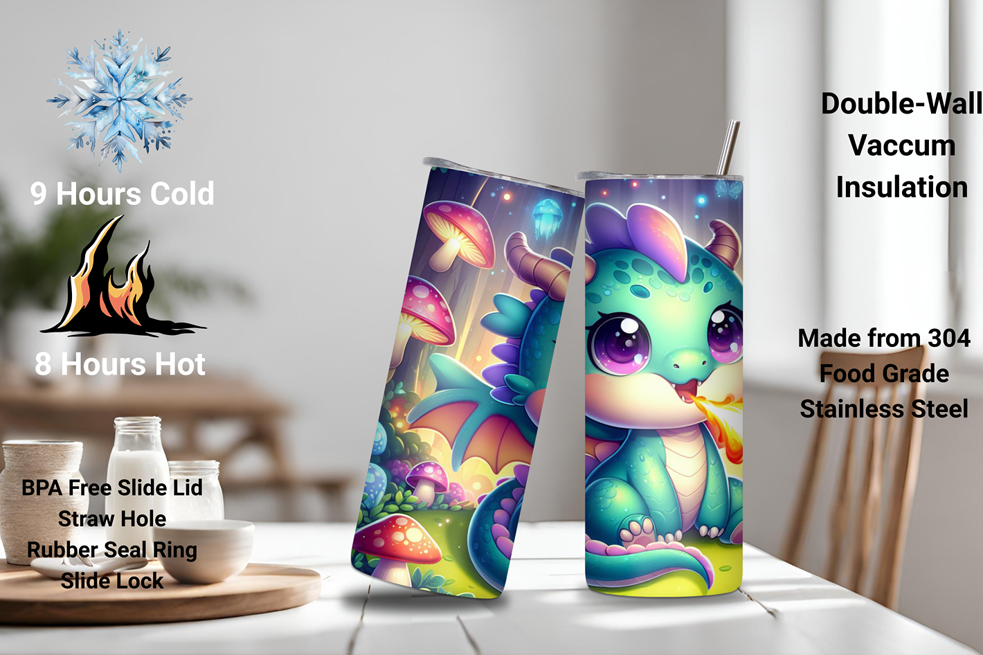 Magical Dragon Tumbler, Cute Dragon Travel Mug, Cute Baby Dragon Gift, 20OZ Tumbler, 22OZ Tumbler, 30OZ Tumbler