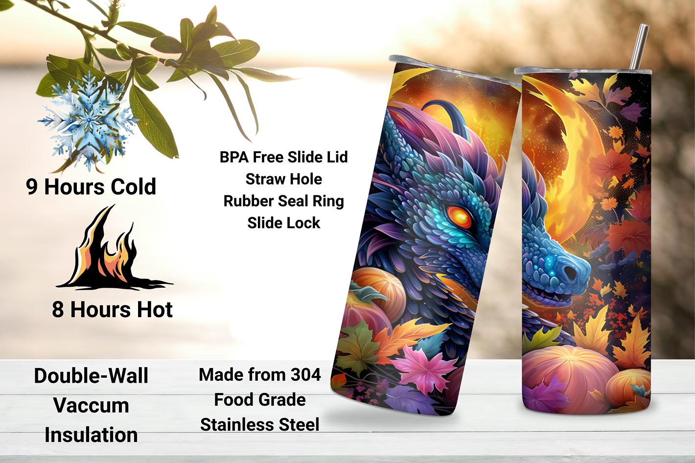 Autumn Dragon Blaze Tumbler, Harvest Dragon Mug, Autumn Season Change Travel Mug, 20OZ Tumbler, 22OZ Tumbler, 30OZ Tumbler