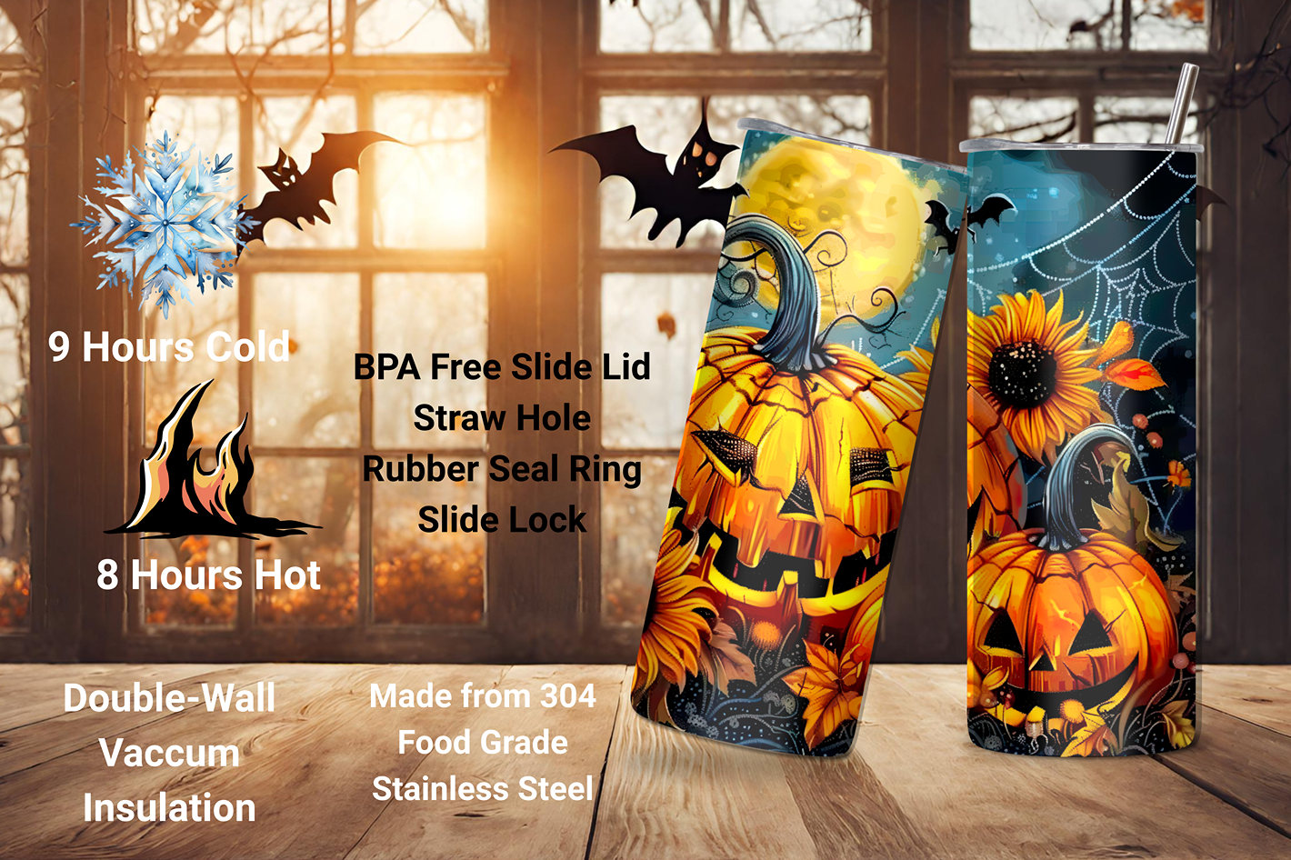 Autumn Harvest Tumbler, Halloween Fall Tumbler, Pumpkin and Sunflower Travel Mug, 20OZ Tumbler, 22OZ Tumbler, 30OZ Tumbler