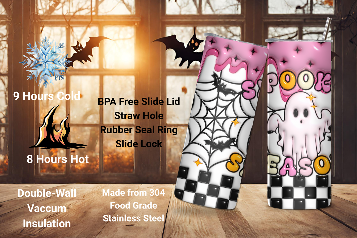 Spooky Season Tumbler, Cute Pink Ghost and Drip Cup, Halloween Tumbler, Gift for Her, 20OZ Tumbler, 22OZ Tumbler, 30OZ Tumbler