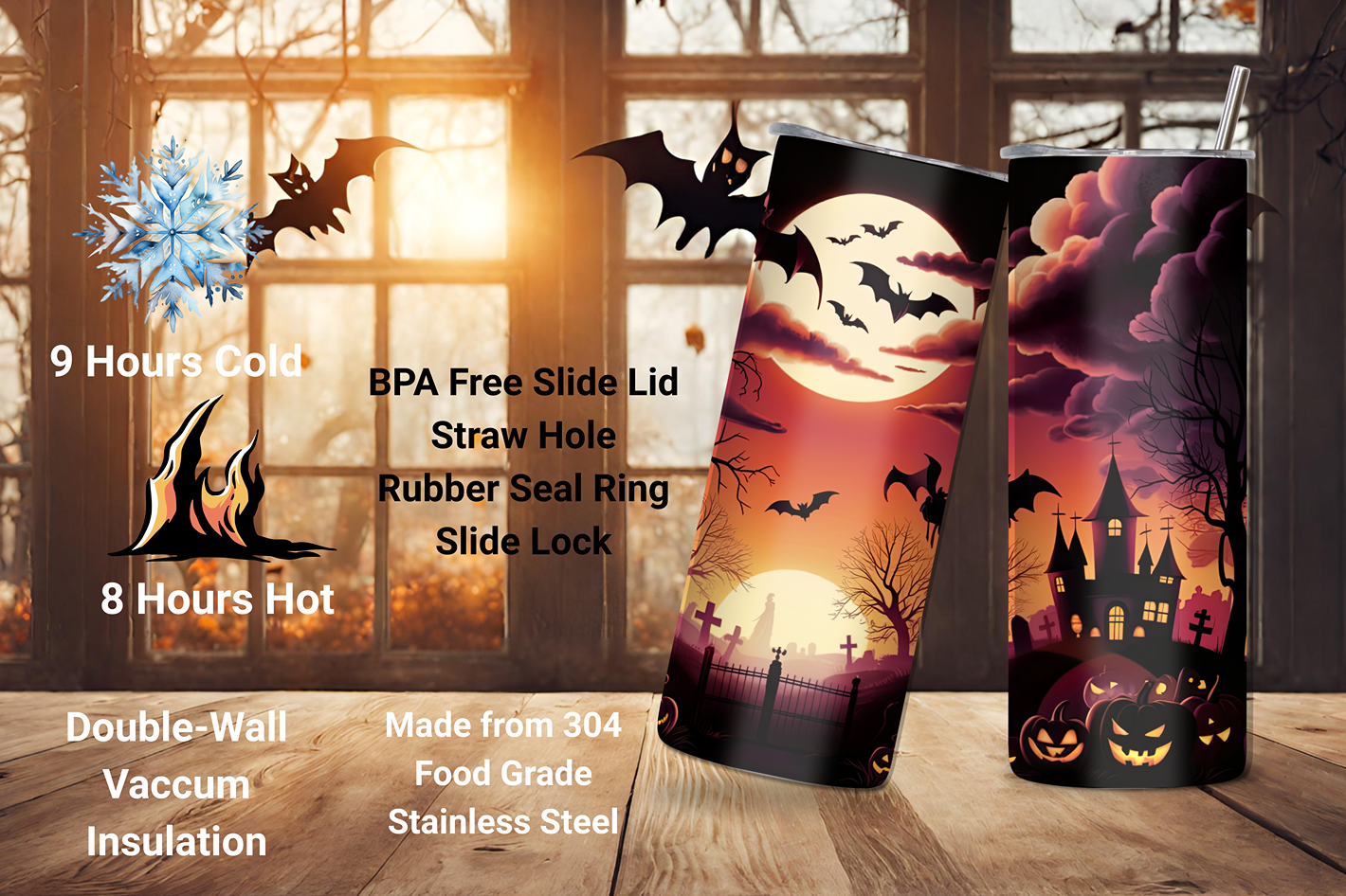 Twilight Shadows Tumbler, Creepy Halloween Night Mug, Graveyard Cup, Gift for Her, 20OZ Tumbler, 22OZ Tumbler, 30OZ Tumbler
