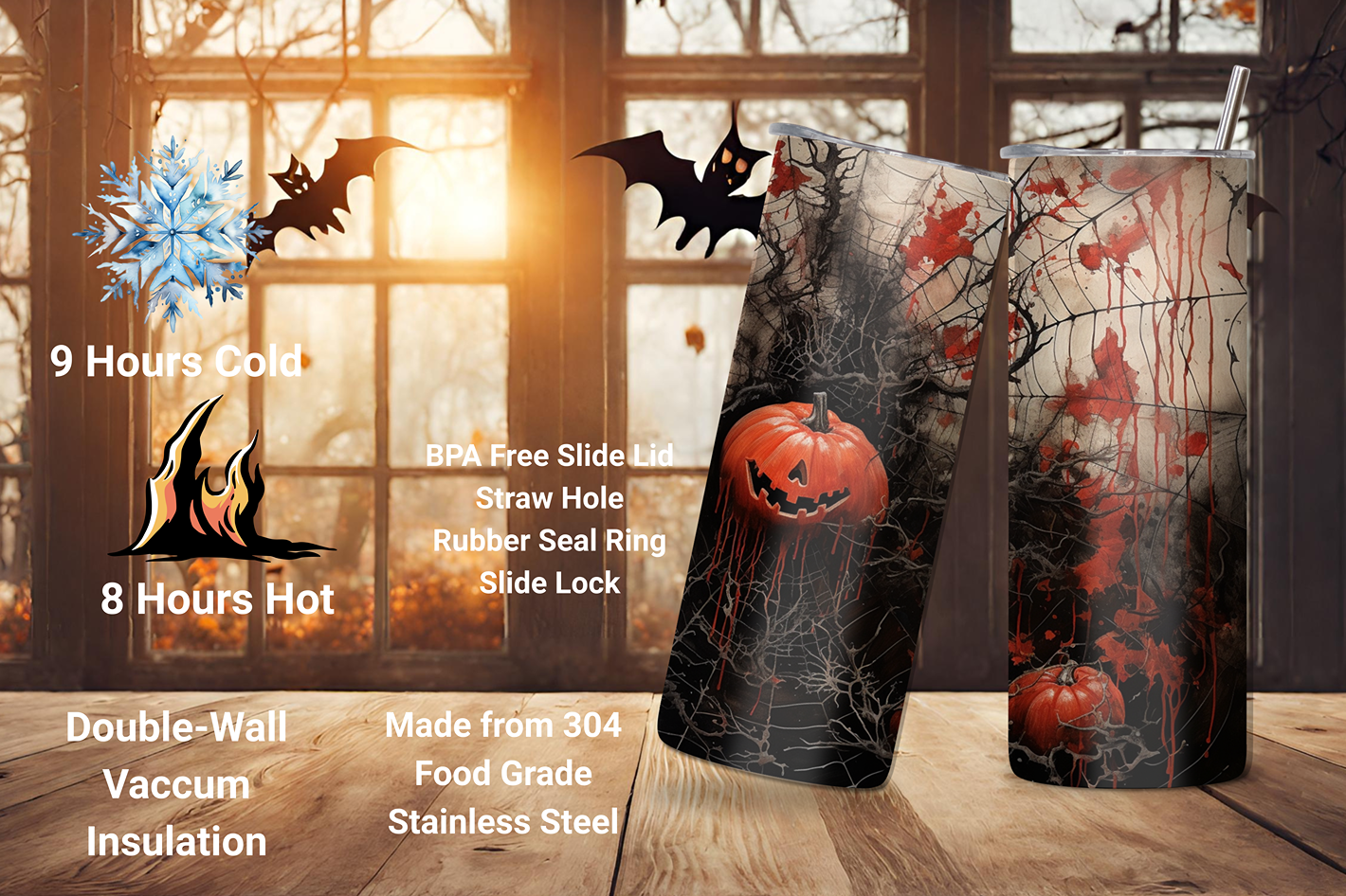 Crimson Web Halloween Tumbler, Pumpkin and Spider Cup, Creepy Spooky Travel Mug, 20OZ Tumbler, 22OZ Tumbler, 30OZ Tumbler