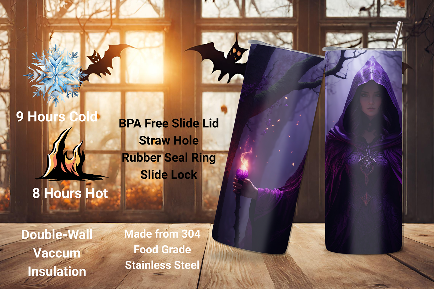 Mystic Sorceress Tumbler, Dark Power Witch of the Night, Halloween Gift Mug, 20OZ Tumbler, 22OZ Tumbler, 30OZ Tumbler