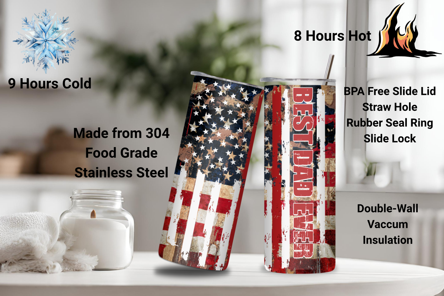 Father's Day Gift Tumbler, Dad Gift Mug, Travel Cup, Thoughtful Dad Surprise or Birthday Gift, Patriotic Dad Gift, 20OZ Tumbler, 22OZ Tumbler, 30OZ Tumbler