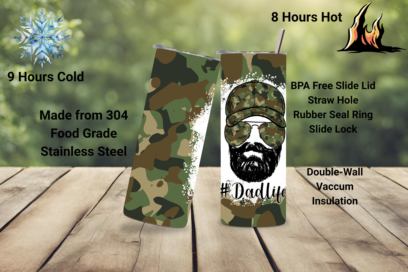Dad Life Camo Mug, Father's Day Gift Travel Cup, Camo Style Coffee Cup, 20OZ Tumbler, 22OZ Tumbler, 30OZ Tumbler