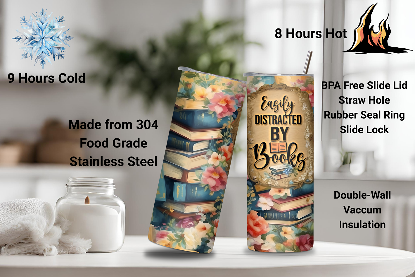 Book Lover Tumbler, 20OZ, 22OZ, 30OZ Tumbler, Book Accessories Mug, Gift for her, Gift for him, Birthday Gift, Travel Cup