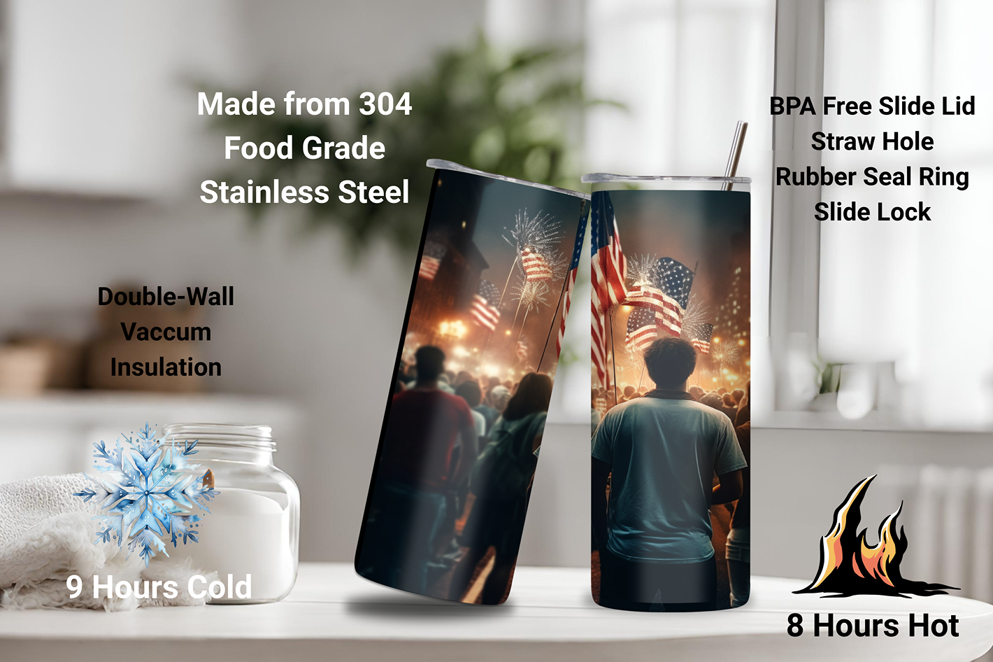 American Celebration Tumbler, 4th of July Tumbler, Party and Flag Cup, Travel Mug, 20OZ Tumbler, 22OZ Tumbler, 30OZ Tumbler