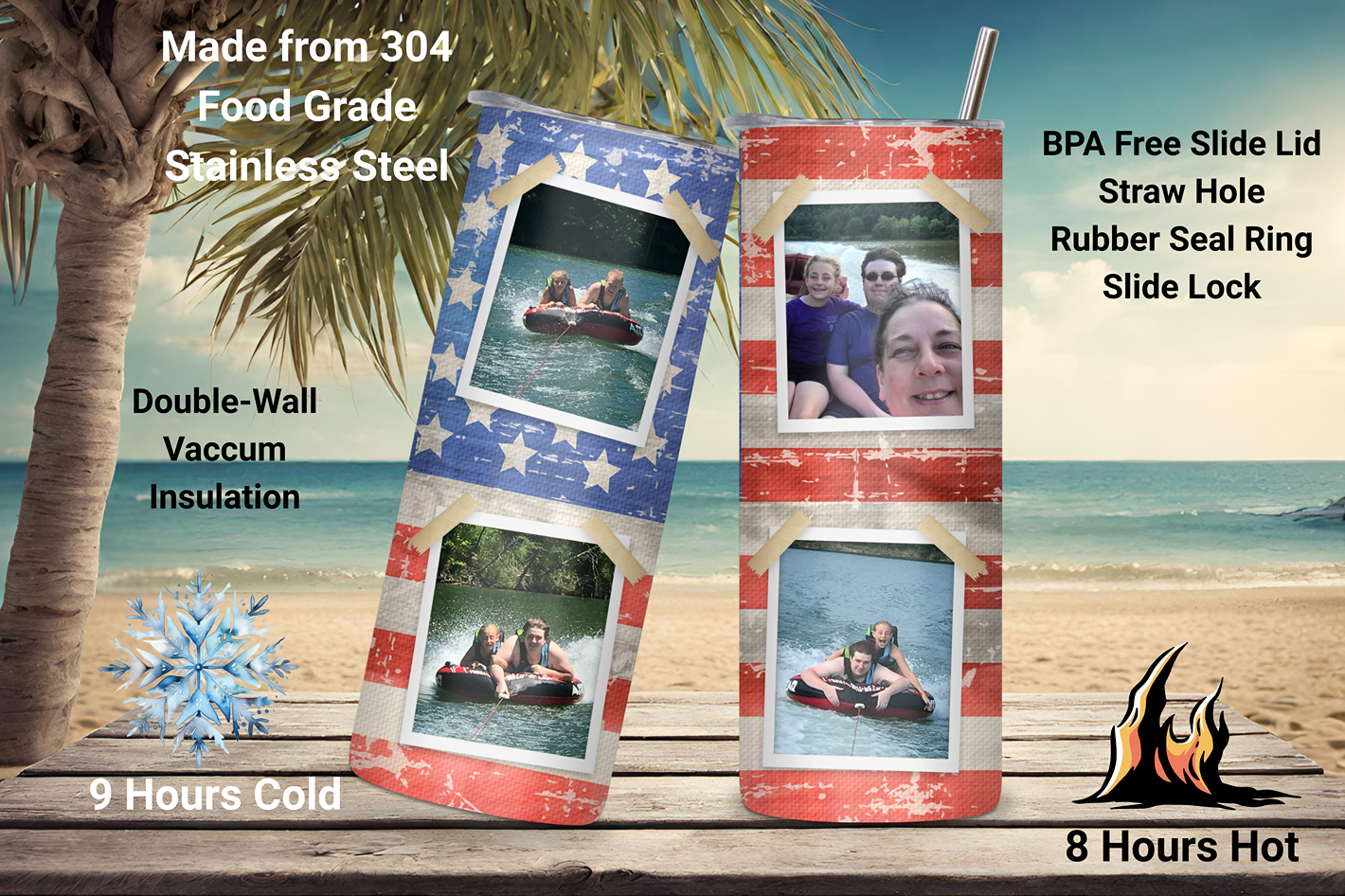 Patriotic Personalized Photo Collage Tumbler, Custom 4th of July Cup, Family Photo Collage Cup, 20OZ Tumbler, 22OZ Tumbler, 30OZ Tumbler