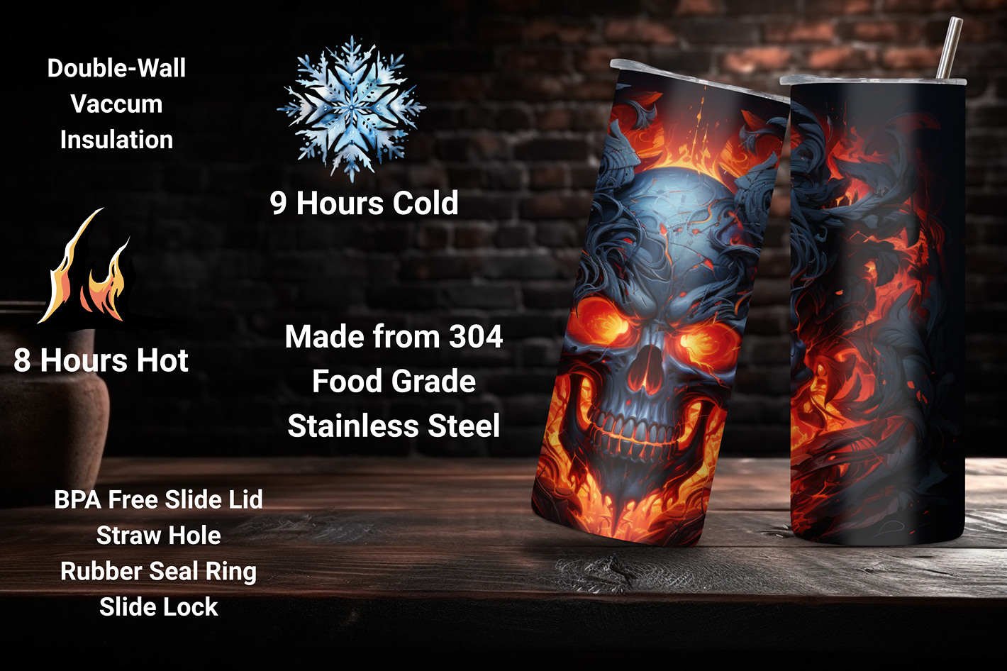 Goth Style Tumbler, Red Eye Skull Tumbler, Goth Travel Mug, Skull Coffee Cup, 20OZ Tumbler, 22OZ Tumbler, 30OZ Tumbler