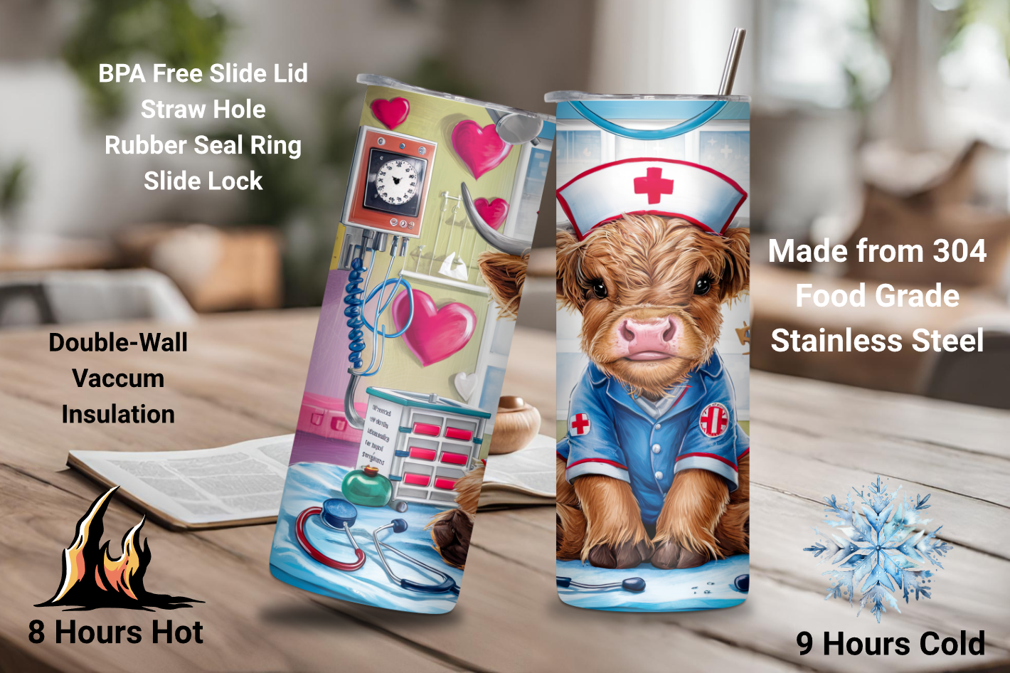 Nurse Appreciation Highland Cow Tumbler, Nurse Gift Travel Mug, Cute Medical Cow Coffee Cup, 20OZ Tumbler, 22OZ Tumbler, 30OZ Tumbler
