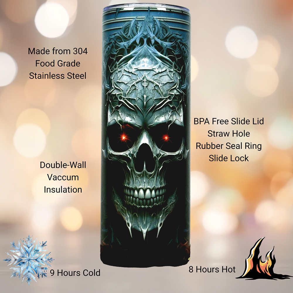 Red Eye Skull Tumbler, Skull Lover Gift, Goth Style Coffee Cup, Skull Travel Cup, Goth Gift, 20OZ Tumbler, 22OZ Tumbler, 30OZ Tumbler