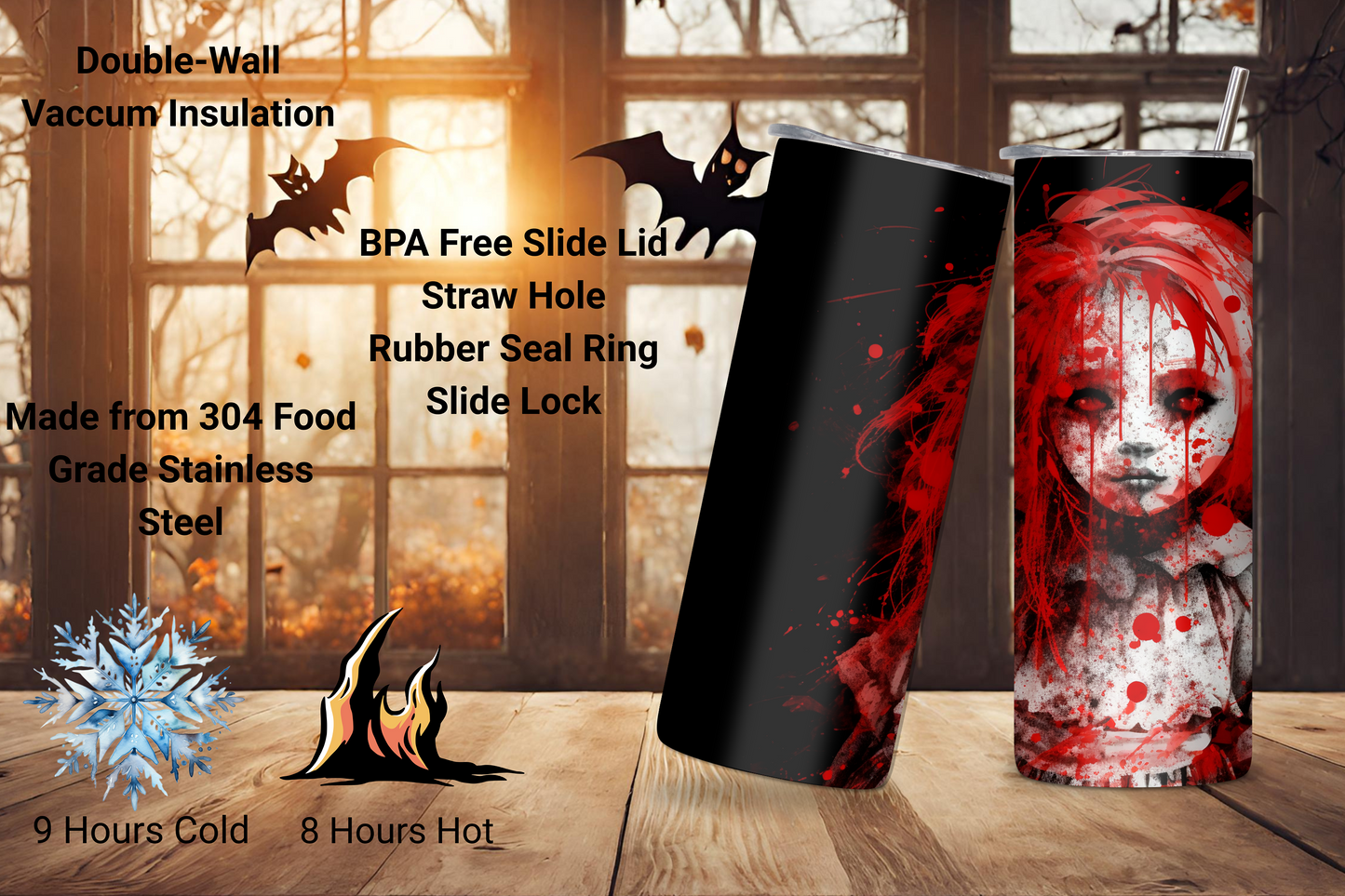 Eerie Doll Tumbler, Horror Lover Gift Cup, Halloween Doll Coffee Cup, Travel Mug, 20OZ Tumbler, 22OZ Tumbler, 30OZ Tumbler