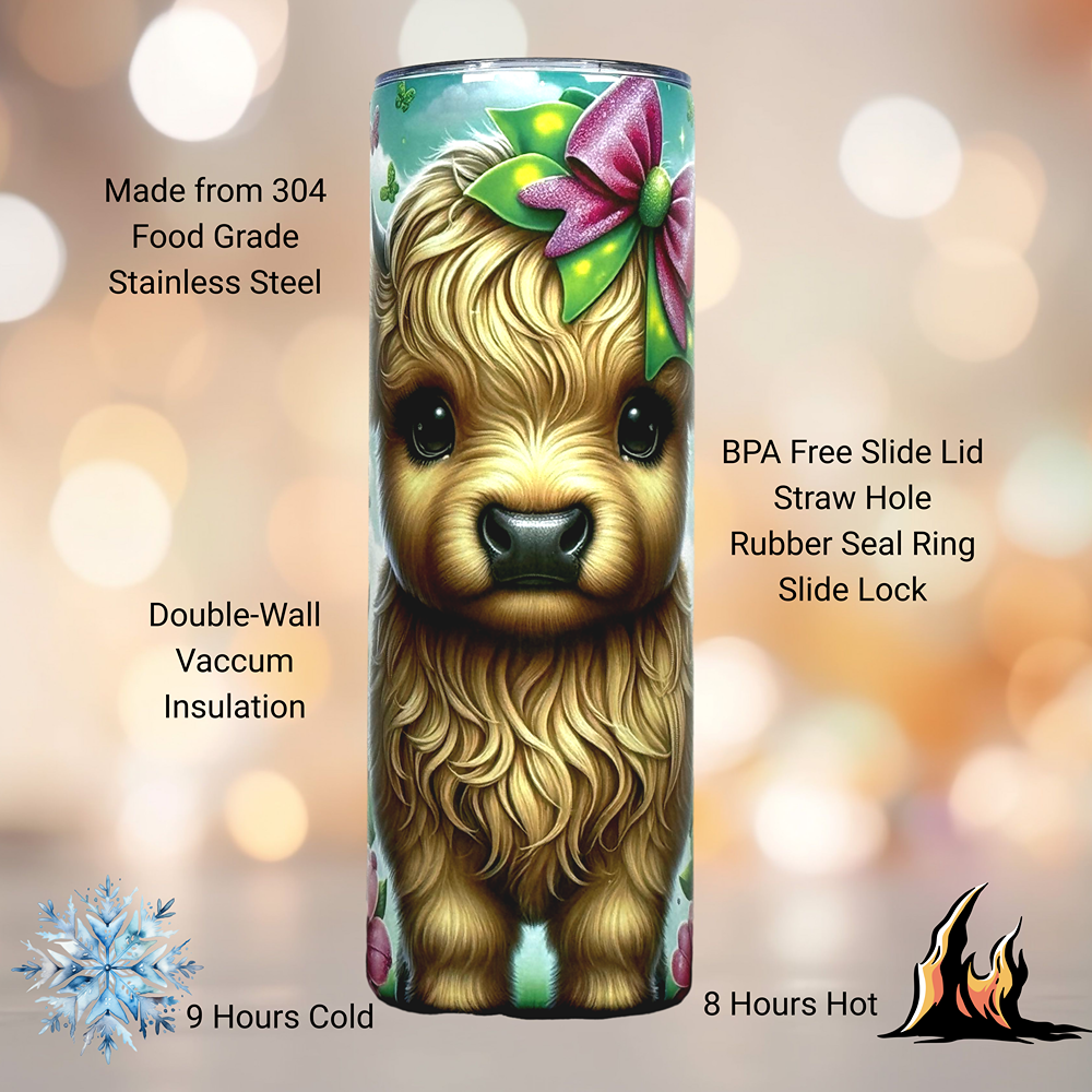 Highland Cow Tumbler, Colorful 20OZ, 22OZ, 30OZ Tumbler, Birthday Gift, Gift for Her, Travel Cup