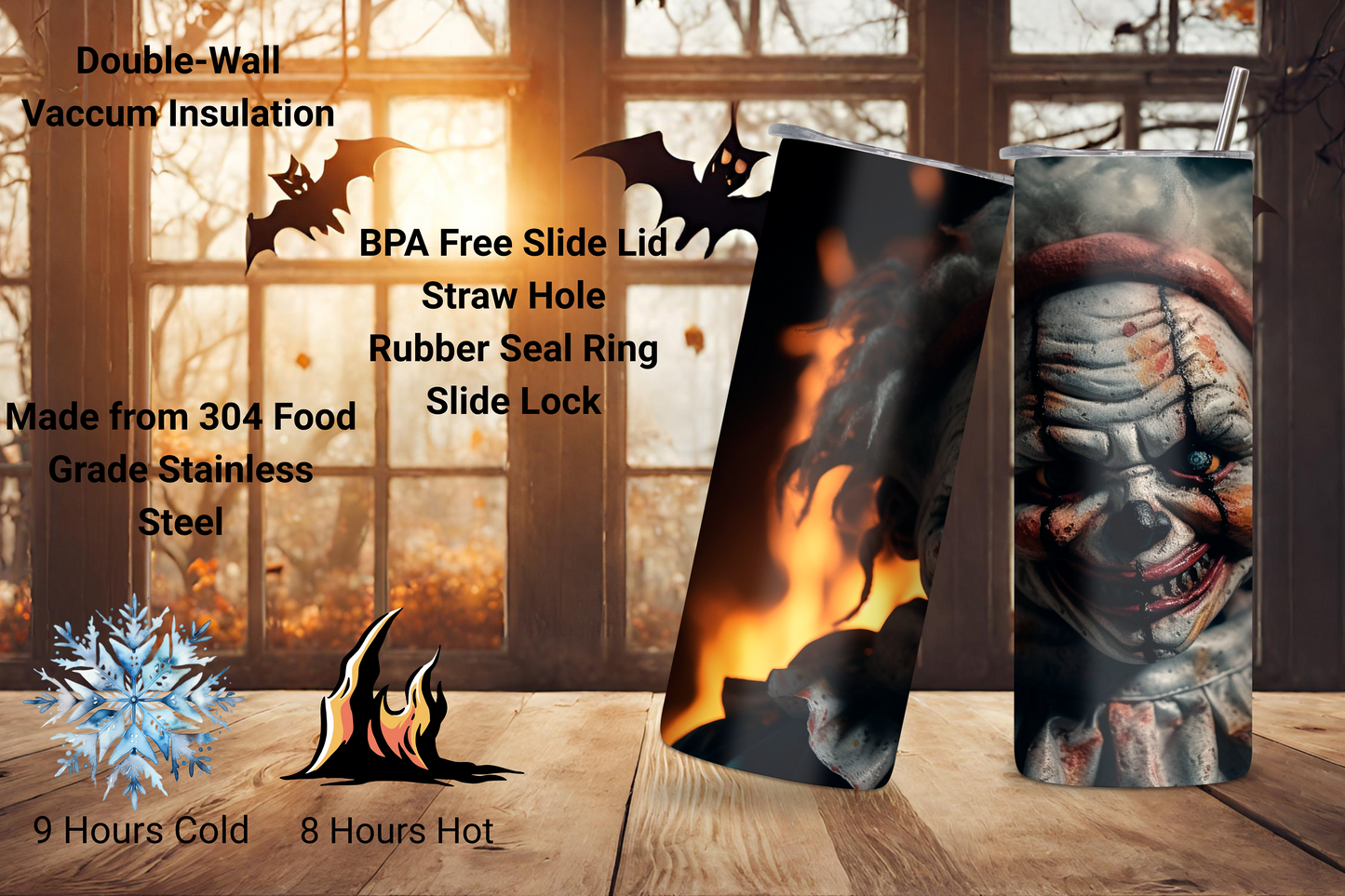 Nightmare Jester Tumbler, Creepy Scary Clown Tumbler, Halloween Travel Mug, 20OZ Tumbler, 22OZ Tumbler, 30OZ Tumbler