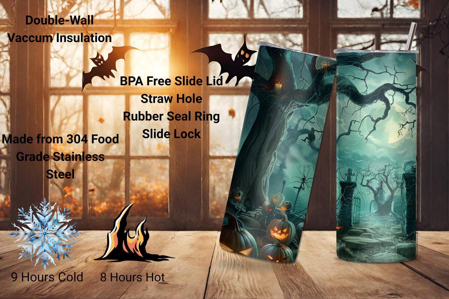Whispering Woods Halloween Scene Tumbler, Creepy Halloween Night Tumbler, Gift for her, 20OZ Tumbler, 22OZ Tumbler, 30OX Tumbler