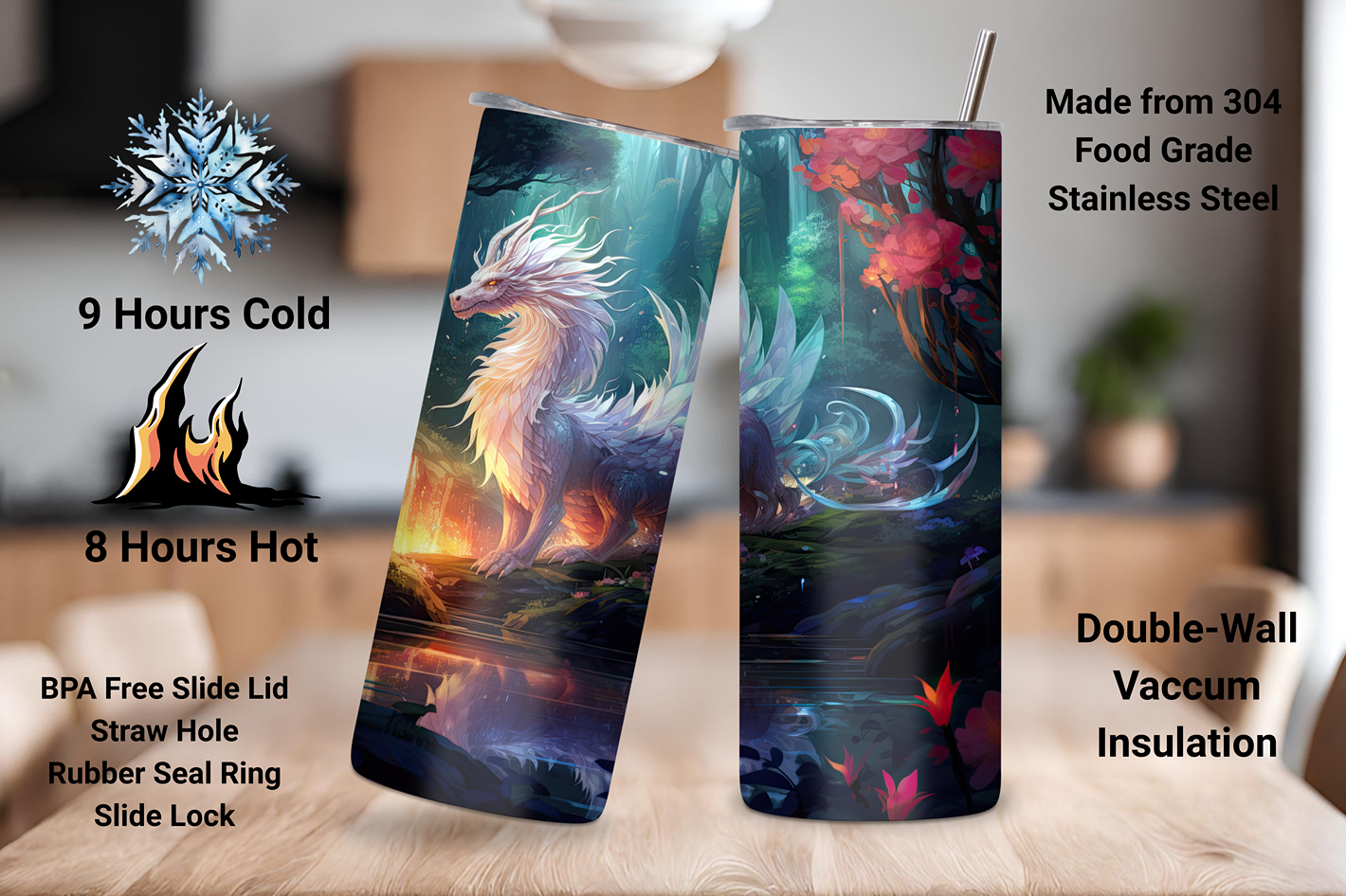 Enchanted Forest Dragon Tumbler, Cherry Blossoms Dragon Cup, 20 OZ Tumbler, 22 OZ Tumbler, 30 OZ Tumbler