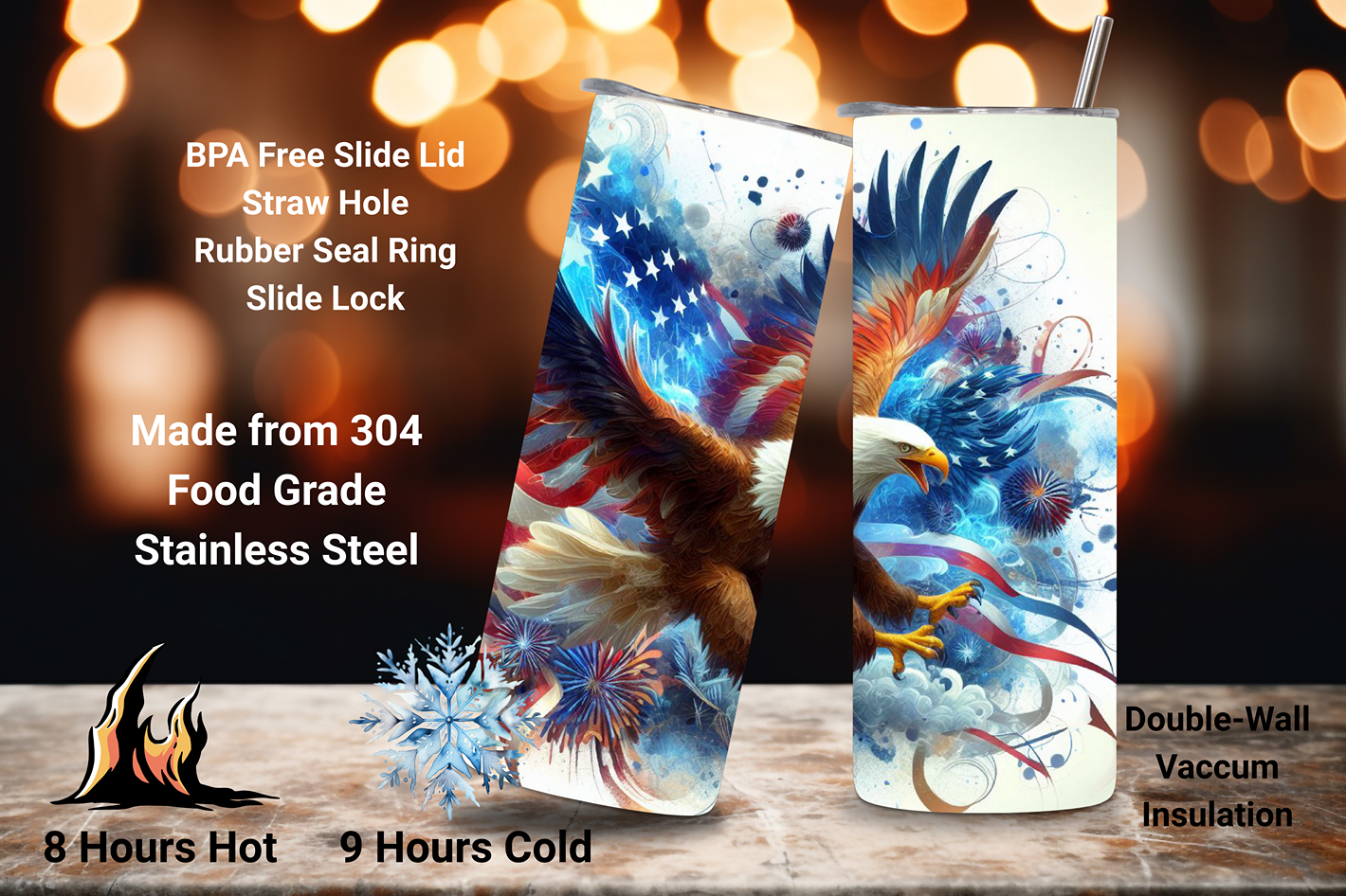 Eagle Majesty Customizable Tumbler, 4th of July Travel Mug, Flag and Eagle Coffee Cup, 20OZ Tumbler, 22OZ Tumbler, 30OZ Tumbler