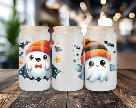 Spooky Ghost Glass Can (16OZ), Halloween Iced Coffee Glass, Can Glass, Haunted Halloween Cup, Cute Ghost Gift