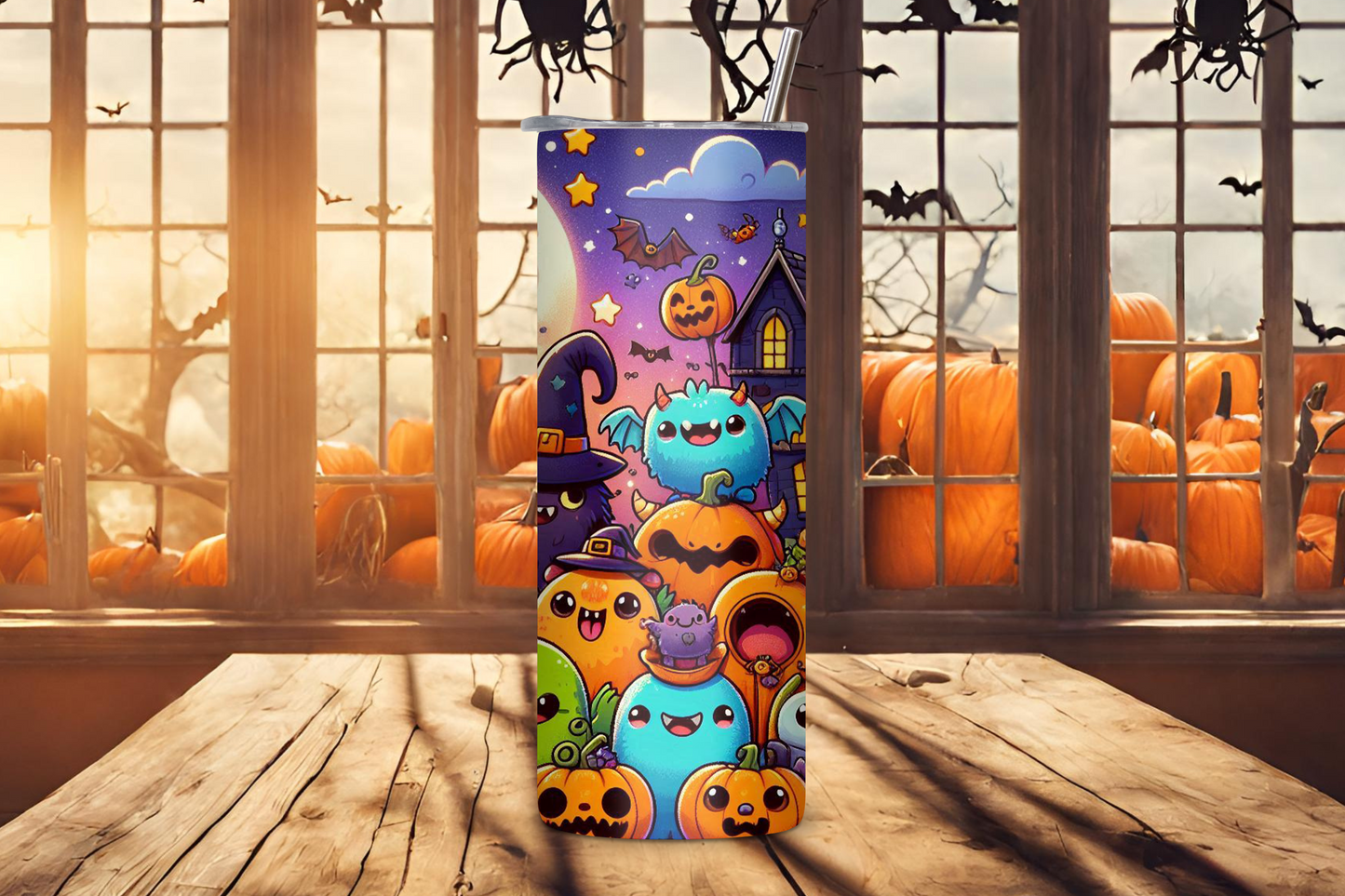 Spooky Cute Halloween Creatures Tumbler, Cute Ghost Tumbler, Playful Halloween Tumbler, 20OZ Tumbler, 22OZ Tumbler, 30OZ Tumbler