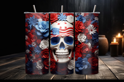 Patriotic Skull Tumbler, 4Th of July Skull Tumbler, Independence Day Travel Mug, 20OZ Tumbler, 22OZ Tumbler, 30OZ Tumbler