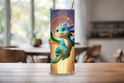 Enchanted Library Dragon Tumbler, Cute Baby Dragon Insulated Tumbler, Fantasy Gift Travel Mug, Adorable Dragon Coffee Cup 20OZ 30OZ