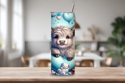 Personalized Valentine Highland Cow Tumbler, Custom Cow Mug, Calf Gift Insulated Tumbler 20OZ 30OZ Tumlber