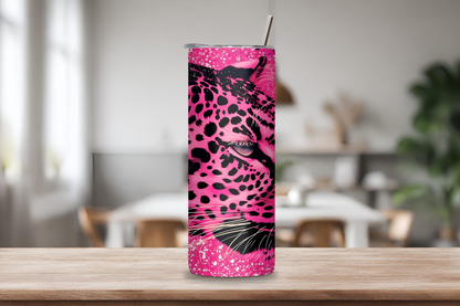 Personalized Pink Leopard Tumbler, Custom Leopard Mug Cup, Jungle Prowler, Big Pink Cat, Stealthy Predator 20OZ 30OZ Tumbler