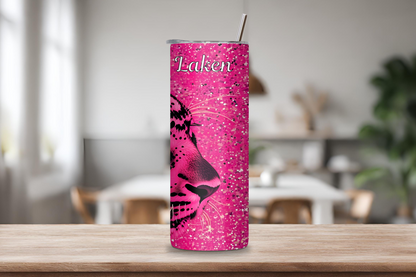 Personalized Pink Leopard Tumbler, Custom Leopard Mug Cup, Jungle Prowler, Big Pink Cat, Stealthy Predator 20OZ 30OZ Tumbler