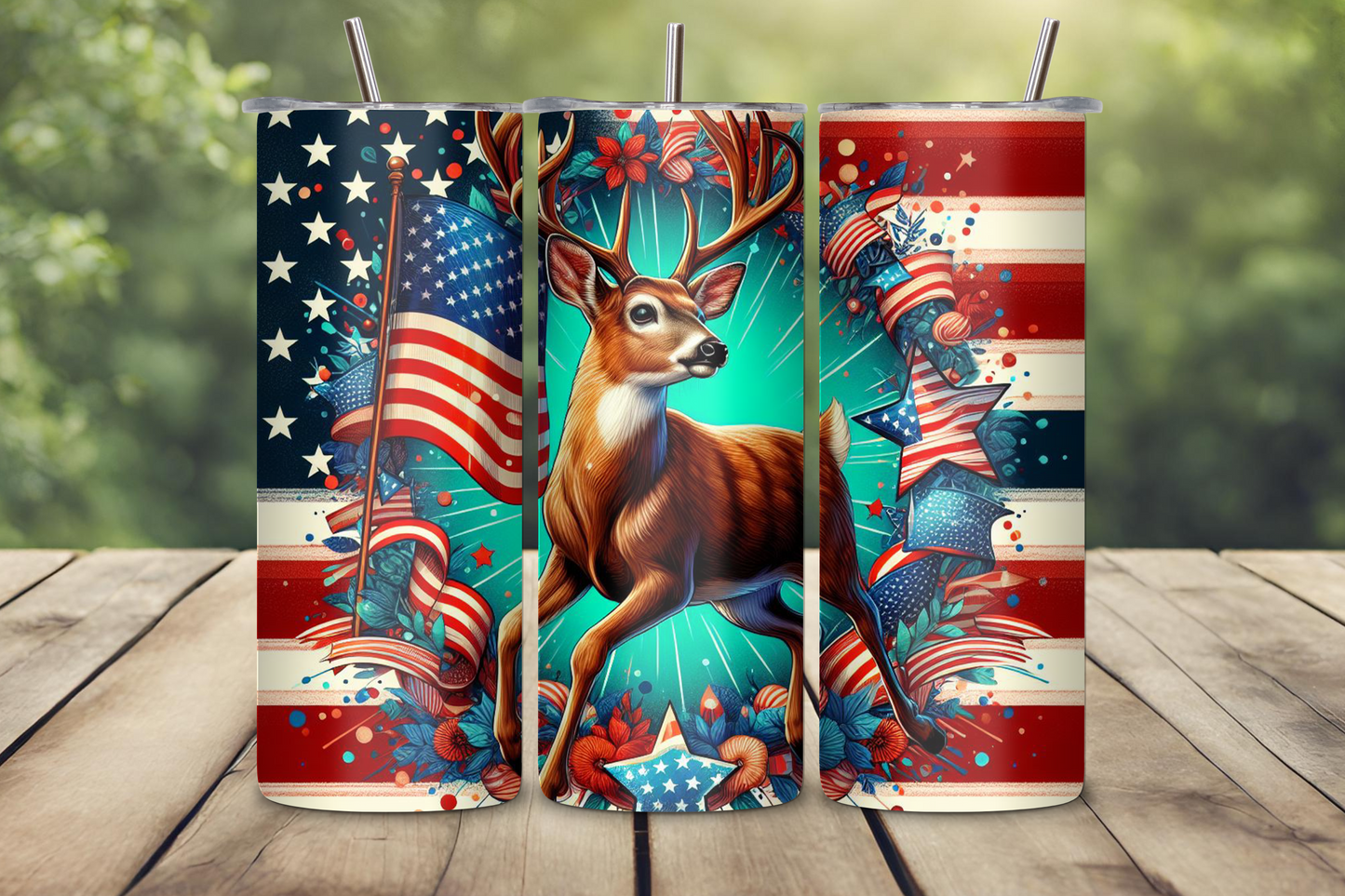 Starry Patriotic Deer Tumbler, 4th of July Travel Mug, Independence Day Coffee Cup, 20OZ Tumbler, 22OZ Tumbler, 30OZ Tumbler
