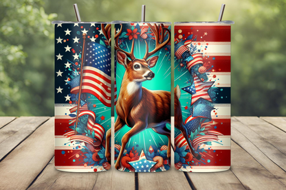 Starry Patriotic Deer Tumbler, 4th of July Travel Mug, Independence Day Coffee Cup, 20OZ Tumbler, 22OZ Tumbler, 30OZ Tumbler