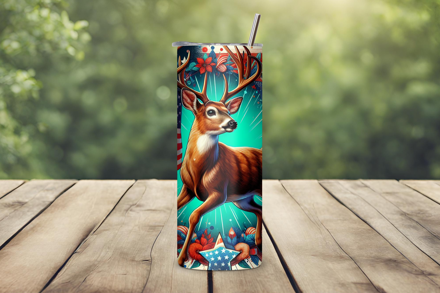 Starry Patriotic Deer Tumbler, 4th of July Travel Mug, Independence Day Coffee Cup, 20OZ Tumbler, 22OZ Tumbler, 30OZ Tumbler