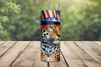 Patriotic Leopard Tumbler, Animal Tumbler, 4th of July Cup, Flag Coffee Cup, 20OZ Tumbler, 22OZ Tumbler, 30OZ Tumbler