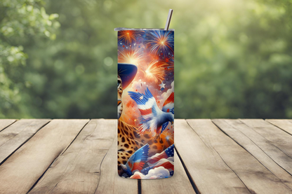 Patriotic Leopard Tumbler, Animal Tumbler, 4th of July Cup, Flag Coffee Cup, 20OZ Tumbler, 22OZ Tumbler, 30OZ Tumbler