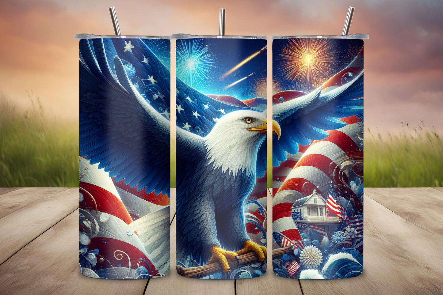 Soaring Eagle Patriotic Glory Tumbler - USA Bald Eagle Travel Cup, Flag Coffee Mug, 20OZ Tumbler, 22OZ Tumbler, 30OZ Tumbler