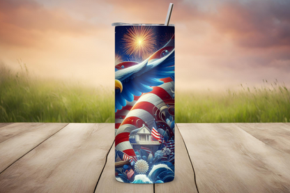 Soaring Eagle Patriotic Glory Tumbler - USA Bald Eagle Travel Cup, Flag Coffee Mug, 20OZ Tumbler, 22OZ Tumbler, 30OZ Tumbler