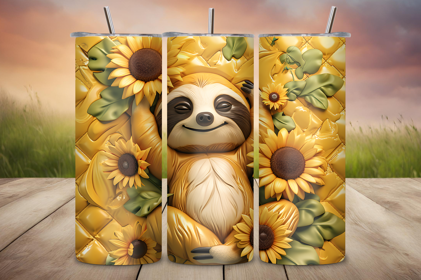 Sloth Golden Blossom Tumbler, Cute Sloth and Sunflower Tumbler, Cute Animal Gift Cup, Gift for Her, 20OZ Tumbler, 22OZ Tumbler, 30OZ Tumbler