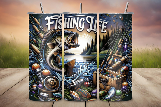 Fishing Life Tumbler, Gift for Angler, Fishing Coffee Cup, Lake Life Travel Mug, 20OZ Tumbler, 22OZ Tumbler, and 30OZ Tumbler