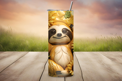 Sloth Golden Blossom Tumbler, Cute Sloth and Sunflower Tumbler, Cute Animal Gift Cup, Gift for Her, 20OZ Tumbler, 22OZ Tumbler, 30OZ Tumbler