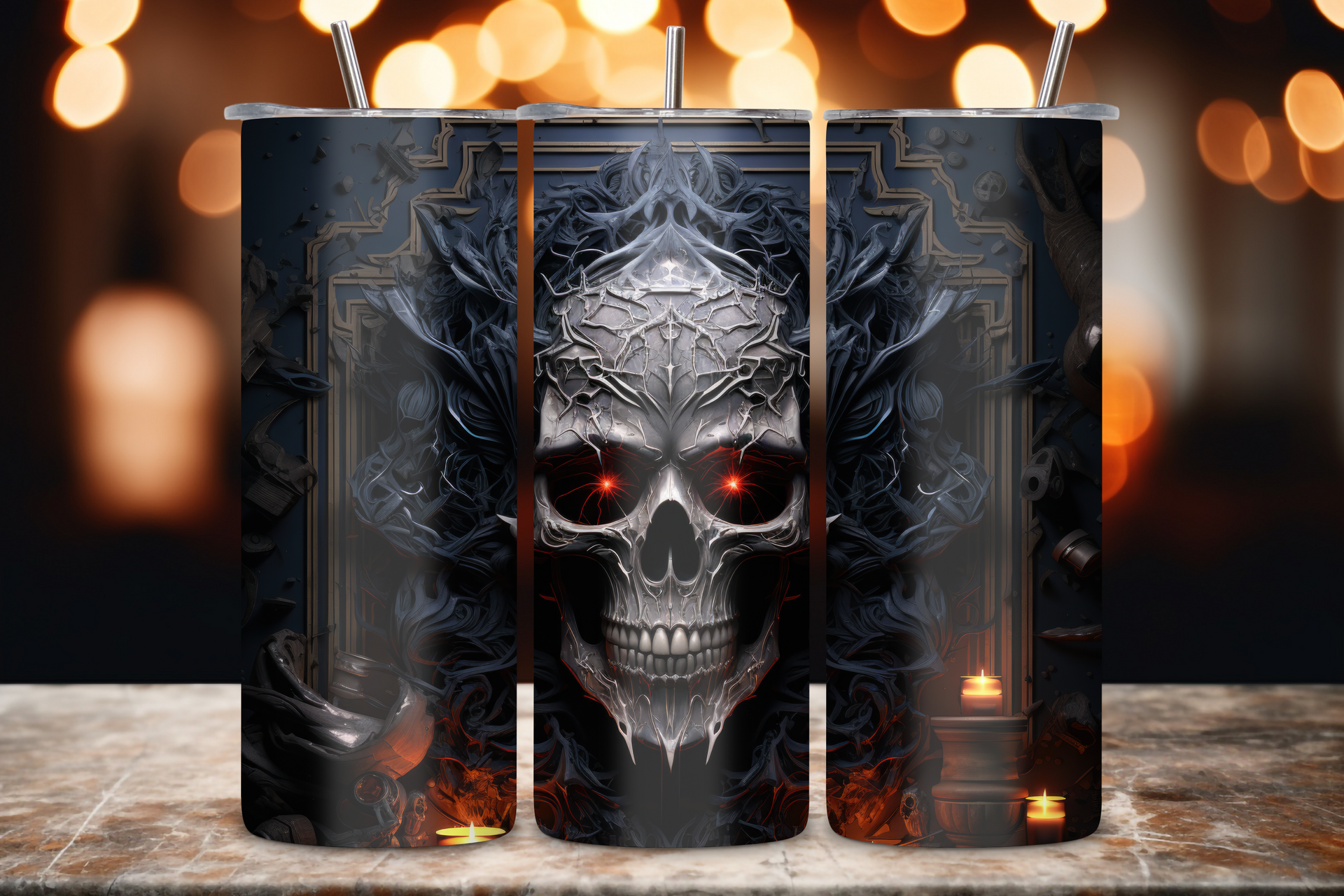 Red Eye Skull Tumbler, Skull Lover Gift, Goth Style Coffee Cup