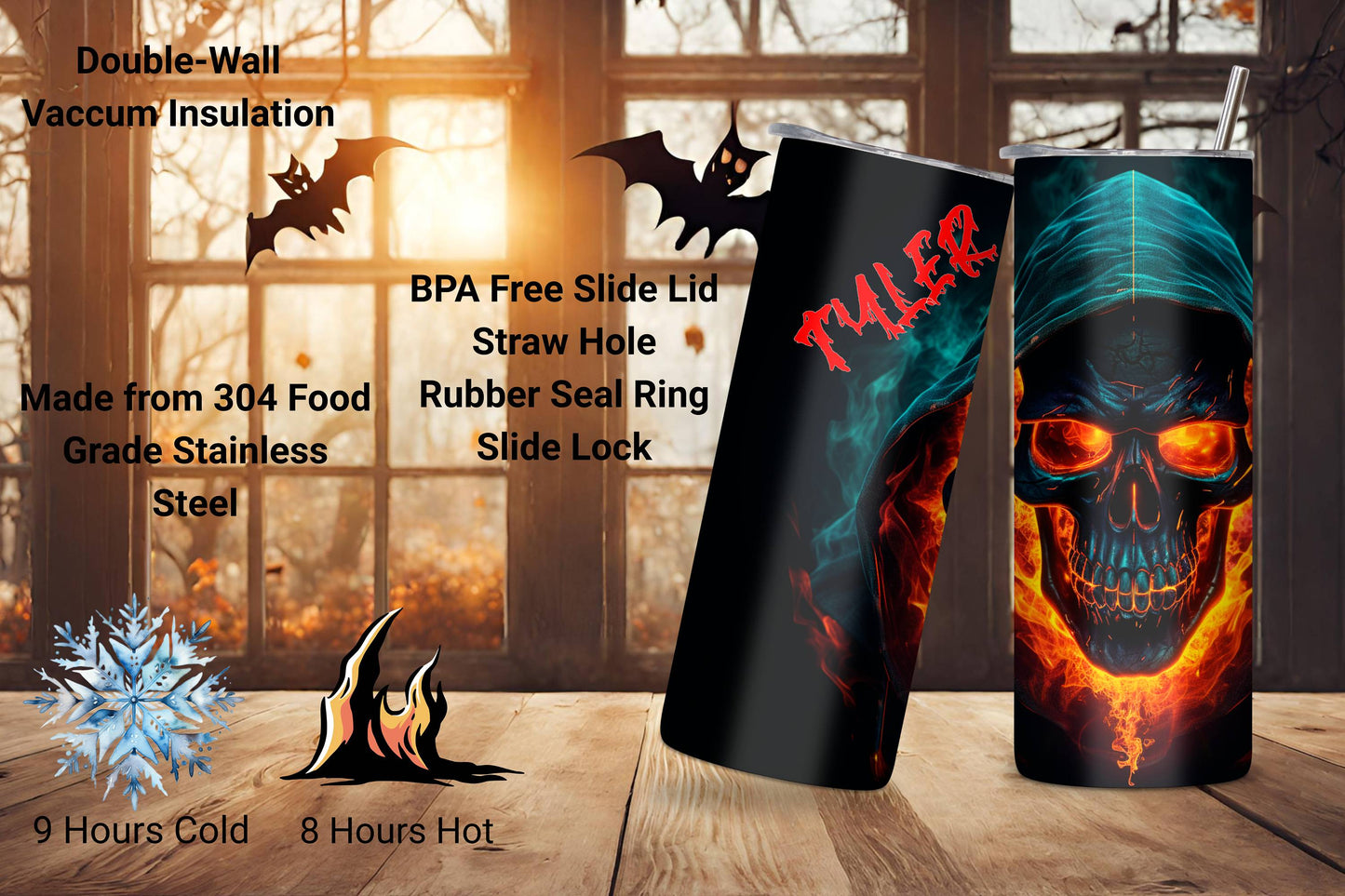 Spooky Skull Personalized Tumbler, Grim Reaper Last Visitor Tumbler, Halloween Travel Mug, 20OZ Tumbler, 22OZ Tumbler, 30OZ Tumbler