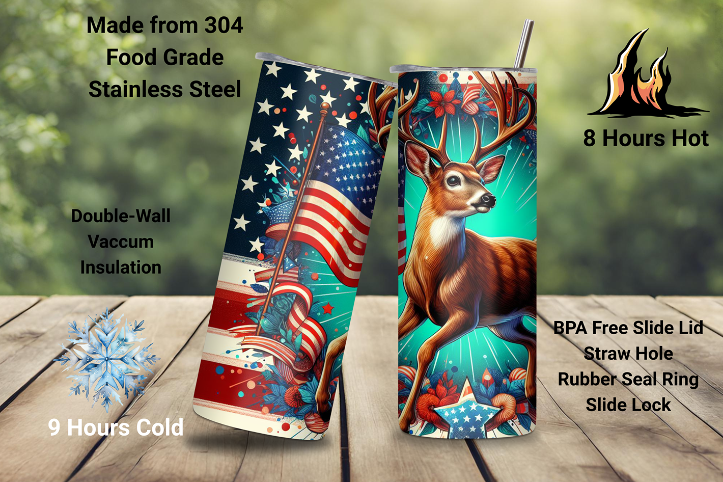 Starry Patriotic Deer Tumbler, 4th of July Travel Mug, Independence Day Coffee Cup, 20OZ Tumbler, 22OZ Tumbler, 30OZ Tumbler