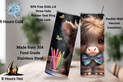 Classroom Cutie Highland Cow Tumbler, Cute Baby Cow Travel Cup, Teacher Gift Coffee Cup, 20OZ Tumbler, 30OZ Tumbler