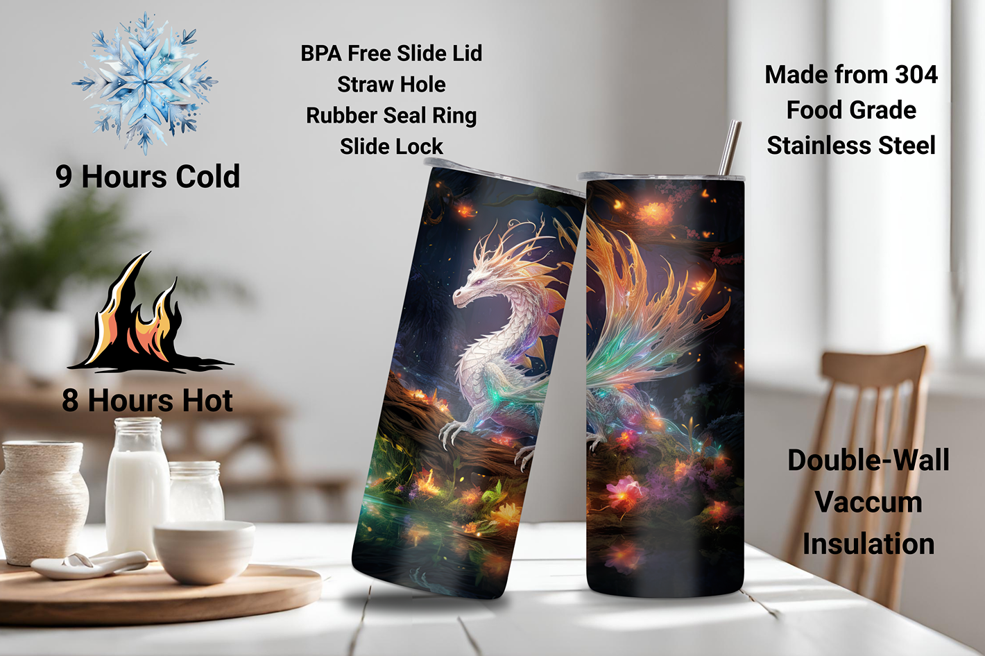 Whimsical Forest Dragon Personalized Tumbler, Custom Dragon Tumbler, 20OZ Tumbler, 22OZ Tumbler, 30OZ Tumbler