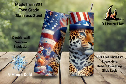 Patriotic Leopard Tumbler, Animal Tumbler, 4th of July Cup, Flag Coffee Cup, 20OZ Tumbler, 22OZ Tumbler, 30OZ Tumbler