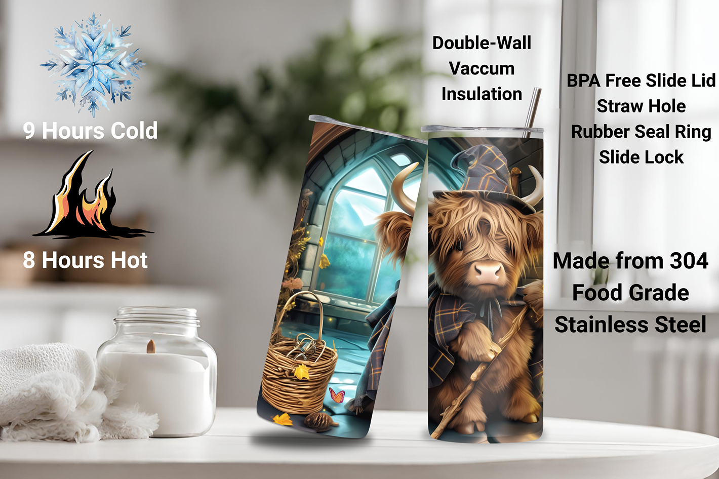 Wizard Highland Cow Tumbler, Mystical Cow Travel Mug, Warlock Coffee Cup, 20OZ Tumbler, 22OZ Tumbler, 30OZ Tumbler