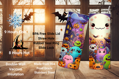 Spooky Cute Halloween Creatures Tumbler, Cute Ghost Tumbler, Playful Halloween Tumbler, 20OZ Tumbler, 22OZ Tumbler, 30OZ Tumbler